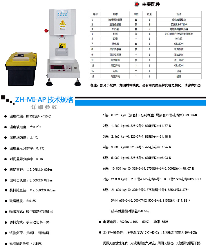 熔体流动速率仪（质量法）详细技术参数说明